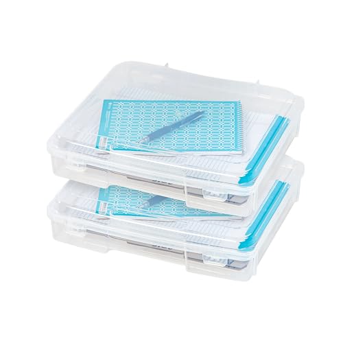 IRIS USA Board Game Storage Craft Organizer Box with Snap-Tight Latch Lid, 2-Pack Portable Plastic Case Bin for Puzzles, Magazines, Hobbies, Art Supplies, Fits 8.5" x 11" & A4 Papers, Thick, Clear