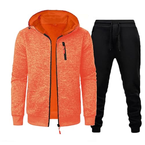 Genérico Chándal Hombre Jacquard Capucha Zip Chaqueta Pantalones Elásticos Conjunto de Dos Piezas Conjunto Deporte Fitness Traje Danza Espectáculo Mono de Invierno, naranja, M