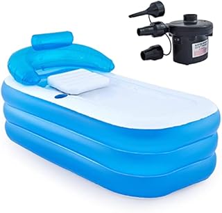 CO-Z Inflatable Bathtub with Electric Air Pump and Bath Pillow Headrest, Portable Blow Up Bath Tub for Adults, Outdoor or Indoor Freestanding Foldable Spa Tub with Cover Drainage Hose Cup Holder, Blue