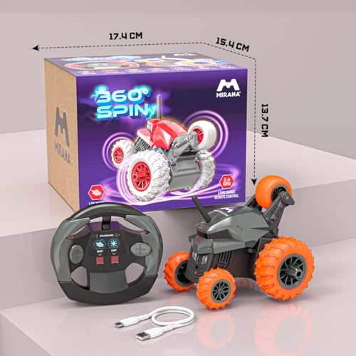 Image of Mirana Warrior 360 Rotating Stunt RC Car | High Speed Remote Control Vehicle | USB Type-C Rechargeable Toy for Kids for Boys and Girls | Made in India (Grey-Orange)