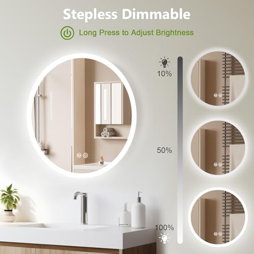 CROWNSHOP Bathroom Mirror with LED Lights, 50cm Round Illuminated Wall Mounted Makeup Mirrors with Touch Sensor Switch & Anti-Fog, 3 Lighting Modes, Dimming, Vanity Mirror - Cosy Home Interiors CROWNSHOP Bathroom Mirror with LED Lights, 50cm Round Illuminated Wall Mounted Makeup Mirrors with Touch Sensor Switch & Anti-Fog, 3 Lighting Modes, Dimming, Vanity Mirror - Image 3