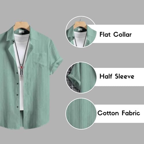 Image of Vikita Enterprise Kid Boy's Cotton Solid Shirt with Spread Collar Neck Half Sleeves Button Closure Curved Hem Length | Shirt For Kids Boys