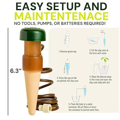 Blumat Classic Self-Watering Stakes - Prevents Overwatering and Underwatering for Healthy Growth While You are Away - Ideal for Indoor Plant Watering, 6 Pack, w Adapter