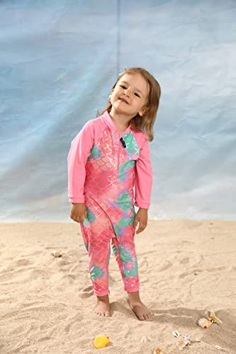 Wevswe 12-18 Months Baby Swimsuit Girl Sun Protection Pink Glitter Fish Scales Rash Guard Long Sleeve One Piece Swimwear With Swim Hat #TOP3