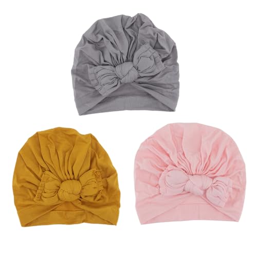 3pcs Newborn Knotted Pullover Hat Set Soft Cotton Bow-Knot Winter Hat for Infant Ear Protection Unisex Outdoor Headgear for Babies