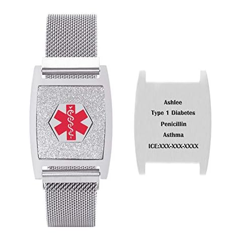 BAIYI HOPE Medical Alert ID Bracelet for Women Adjustable Stainless Steel Mesh Loop Medical Allergy Emergency ID Bracelets for Men Free Engraving, 6-8.5 inch Cover