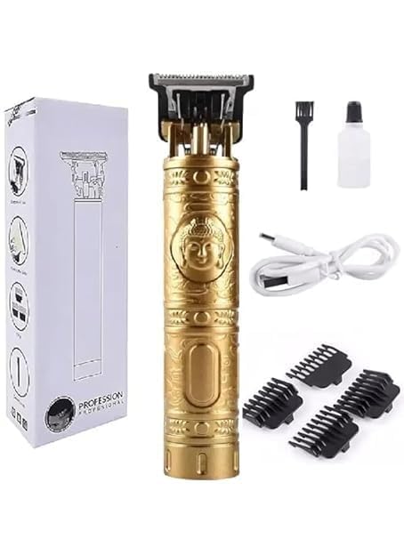 Rechargeable Buddha Style Hair Trimmer for Men | Cordless T-Blade Zero-Gap Beard & Moustache Trimmer | Professional Precision Hair Clipper for Grooming (Gold)-image-25