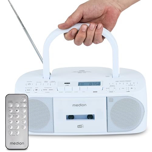 MEDION DRX-1 Plus Boombox (Radio Portable Dab+ et FM, Bluetooth, Lecteur CD, MP3, Cassette, Prise Casque, stéréo, AUX, sur Secteur & Piles) Bleu