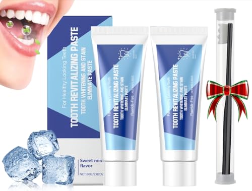 Pasta de dientes blanqueadora natural Akcmins, pasta sin flúor para eliminar manchas y dientes, pasta de dientes blanqueadora fresca, limpieza profunda y aliento fresco, elimina manchas (2PCS)