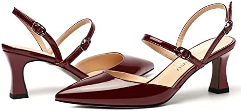 SKYSTERRY Women's Spool Sexy Mid Heel Wedding Patent 2.5 Inch Slingback Slip On Pointed Toe Pumps Shoes Burgundy Size 9 - Zapatos Formales para Mujer | Image 5