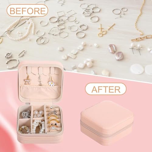 Image of Zephorus Mini Jewellery Travel Case, PU Leather Organizer Box, Small Portable Jewellery Storage Holder for Womens Rings Earrings Necklaces (Peach-PU Leather Box, Green) (Love Couple)