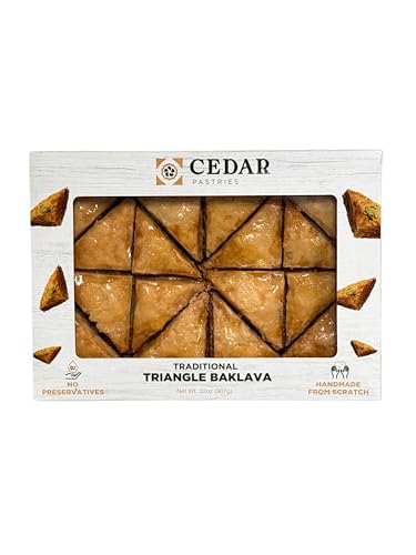 Cedar Pastries 16pc Traditional Triangle Baklava with Cashews, Almonds, and