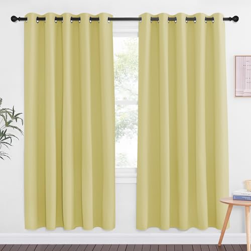 NICETOWN Paler Yellow Blackout Curtains for Bedroom 72 Inches Long, Thermal Insulated Room Darkening Grommet Window Curtains for Living Room Nursery, 66 inch x 72 inche, 1 Panel