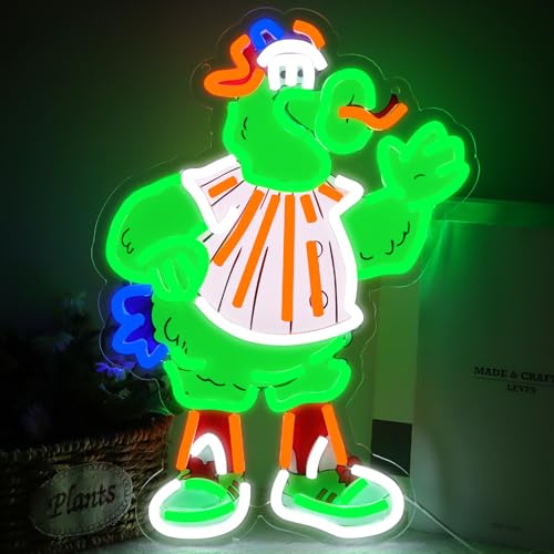 Image of Philadelphia Neon Sign for Wall Decor, USB Powered Dimmable LED Lights, Baseball Theme, 10.9x15.7 Inch, for Garage, Man Cave, Bars, Dorms, Office, Game Room