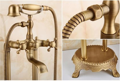 Robinet de baignoire sur pied avec douchette et ensemble de douche double poignée laiton