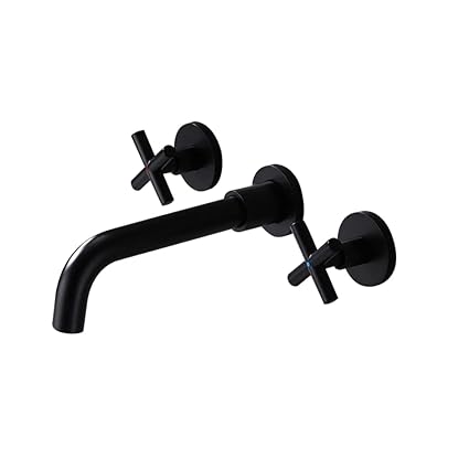 BULUXE Black Bathroom Sink Faucet, Modern Wall Mounted Double Cross Handles Solid Brass Bathroom Washing Sink Mixer Faucet in Matte Black