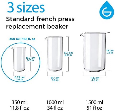 GROSCHE 350 ml 11.8 fl oz (3 cup demitasse size) French Press Universal Replacement Beaker (Fits and other brands of French Press Replacement glass