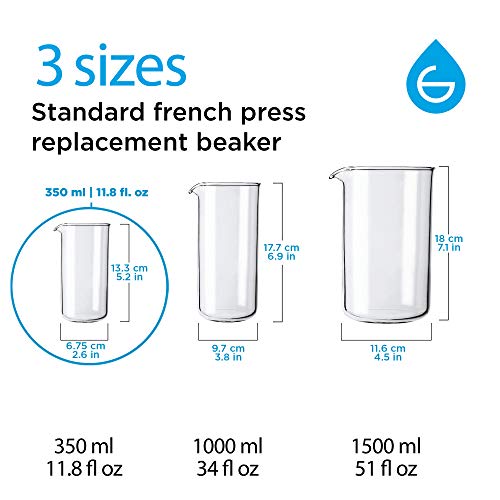 GROSCHE 350 ml 11.8 fl oz (3 cup demitasse size) French Press Universal Replacement Beaker (Fits and other brands of French Press Replacement glass