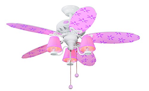 Image of Hunter 23781 44-Inch Dreamland 5-Blade 3-Light Ceiling Fan, White with Pink Blades and Shades