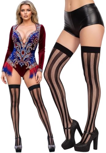 Image of ToBeInStyle Women's Novelty Vertical Spiral Striped Thigh High Stockings