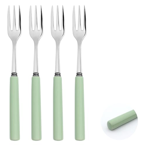 Dessert Pastry Forks Set Porelain Handle 18/8 Stainless Steel 4pc Cake Fork Set Turquoise