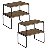 HOOBRO Cabinet Organizer Shelf, Set of 4 Kitchen Counter Shelves, Expandable Kitchen Storage, Stackable Bamboo Spice Rack, for Kitchen, Countertop, Office Desk, Bathroom, Mocha and Black CB30TLP201