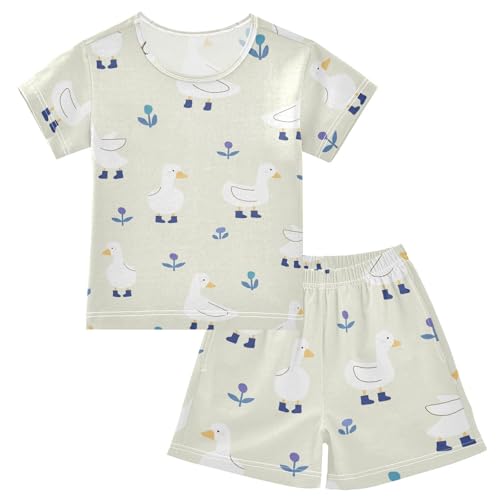 Pajama Short Sets Ducks Cute Soft Cotton Summer Sleepwear 2 Piece PJS Size 5-14T
