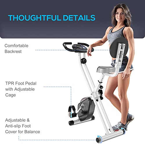 HOMCOM Folding Exercise Bike, Fitness Bicycle Indoor Trainer, 8-Level Magnetic Resistance Adjustable, with LCD Monitor, Pulse Sensor, Grey - 5