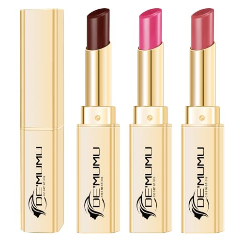DE'MUMU 3Pc Hydrate Lipstick for Women Berry Hot Pink Pink Moisture Lipstick Lip Gloss Sheer-Medium Coverage Long Lasting Lipsticks for Dry Lips, DM65/89/96
