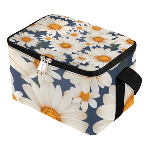 Lunch Bags for Women Men 9 Cans,Botanical Daisies Hot & Cold Food Delivery Bag Insulated Grocery Bag Insulated Lunch Box White Flowers Cooler Bag for Office Work Picnic Beach