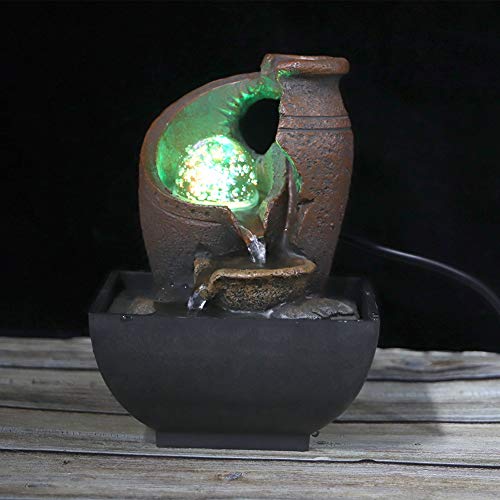 Tabletop Water Fountain, Crystal Ball Flowing Makes Wealth Small Waterfall with Glass Ornament Resin Landscape Deco ion Lights Model: 9120 US Regulation 110V LED Light Decor for Home Courtyard(2#)