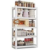 WORKPRO House 5-Tier Shelving Unit, 3000lbs Adjustable Storage Shelves, Boltless Book Shelf, Shelf Organizer for Kitchen, Living Room, Bathroom, Wood Grain Pattern, Waterproof Board, 24-1/10'W, White