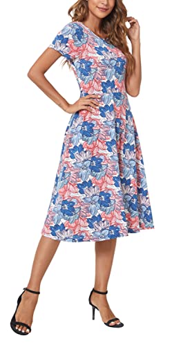 Image of Urban CoCo Women's Floral Print Short Sleeve Flared Midi Dress