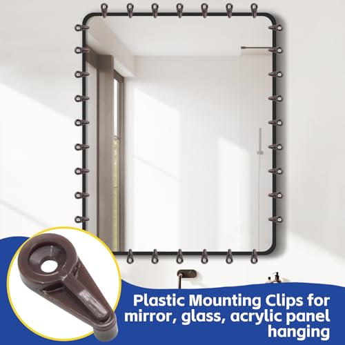Image of 25pcs Mirror Hanging Clips, Glass Retainer Clips, Plastic Mirror Mounting Clips Hanging Hardware for Fixing Window Glass Cabinet Door (Brown)