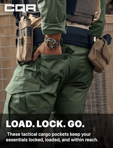 Image of CQR Men's Flex Ripstop Tactical Pants, Water Resistant Stretch Cargo Pants, Lightweight EDC Hiking Work Pants