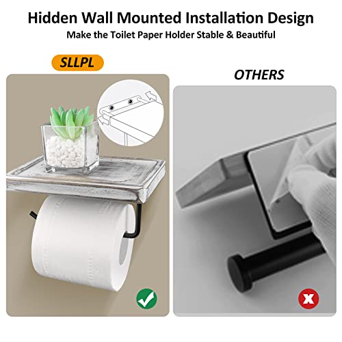 Toilet Paper Holder Wooden Shelf - Rustic Toilet Paper Roll Holder, Wall Mounted Tissue Roll Holder With Shelf And Black Metal, Toilet Paper Hanger For Bathroom And Washroom #TOP3