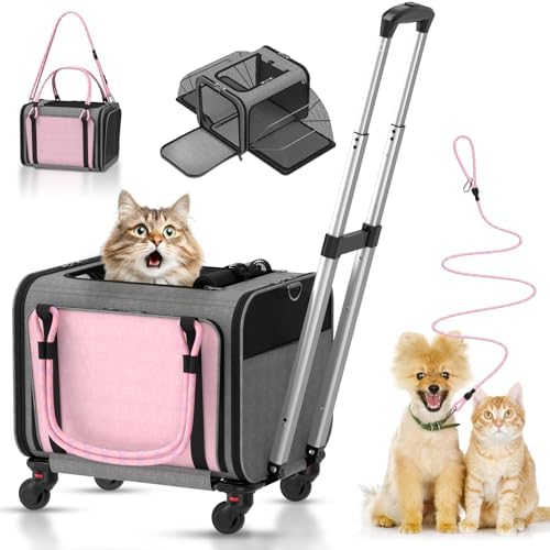Pet Carrier with Wheels Airline Approved: Expandable Rolling Cat ...