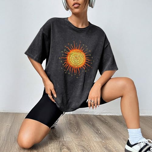 Vintage Oversized Sun Aesthetic Graphic Tees Distressed Band T Shirts for Women Boyfriend Baggy Casual Shirt Tops2