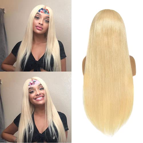 613 Headband Wig Human Hair For Women Glueless Blonde Straight Human Hair Headband Wig Unprocessed Brazilian Virgin Remy Hair Glueless No Lace 613 Wig 150 Density 16 Inch