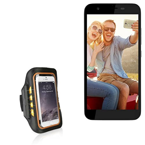 BoxWave Case for Sky Platinum 5.0 Plus (Case JogBrite Sports Armband, High Visibility Safety Light LED Runners Armband for Sky Platinum 5.0 Plus - Bold Orange