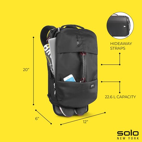 Solo New York Travel Backpack Duffel - Convertible Travel Duffle Bag for Men & Women, Carry On Size, Use for Gym, Flights, or Work, Separate Shoe Compartment, Padded Straps - All-Star, Black3