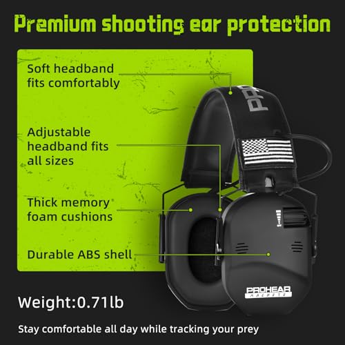 PROHEAR 022 Electronic Ear Protection for Shooting & Hunting - 29dB SNR Noise Reduction, 5X Sound Amplification, 5 Omnidirectional Microphones, HD Speakers - Gun Range Hearing Protection Muffs,Black