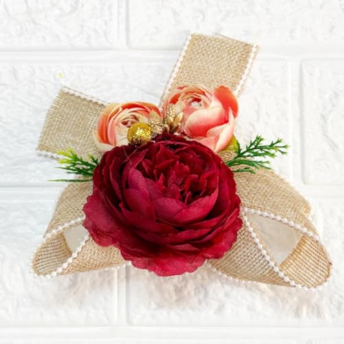 Image of ADIKALA Handmade Artificial Big Peonies 3 Flower Bunch for Trousseau Packing, Ready to use Flower Brooch Hamper for Decoration, Gift Wrapping Flowers (6, Maroon D2)