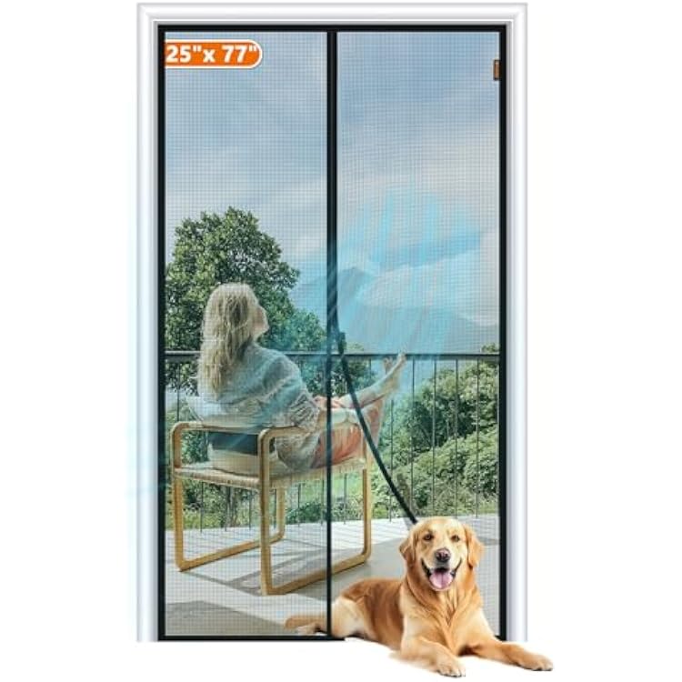 MAGZO Magnetic Screen Door Fit Door Size 25 x 77 Inch, Screen Size 27 x 78 Strong Magnets Mesh, Reinforced Fiberglass Net for Patio and Front Entrances, Gray