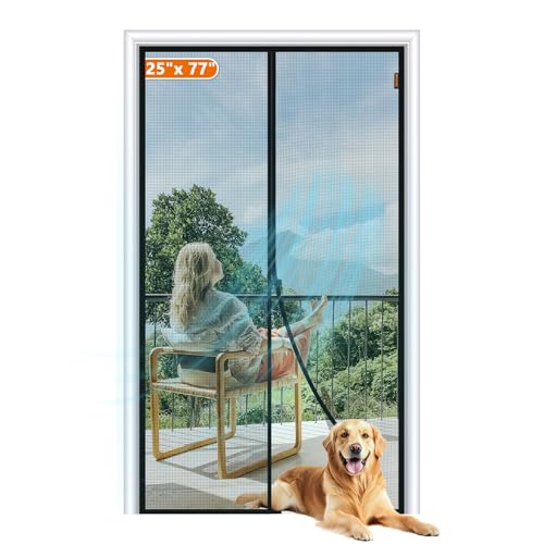 Image of MAGZO Magnetic Screen Door Fit Door Size 25 x 77 Inch, Screen Size 27 inch x 78 inch Strong Magnets Mesh, Reinforced Fiberglass Net for Patio and Front Entrances, Gray