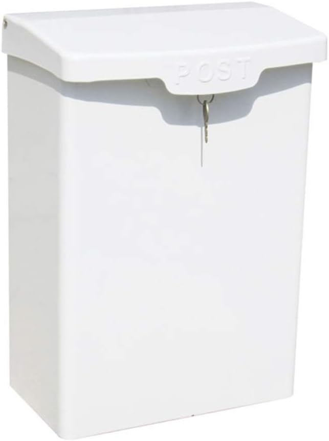 Wall Mount Letterboxes Postbox for Outside Large Post Box Metal Lockable Wall Mounted Mailbox Square Outdoor Garden Letterbox Safe and Waterproof (Color : White)