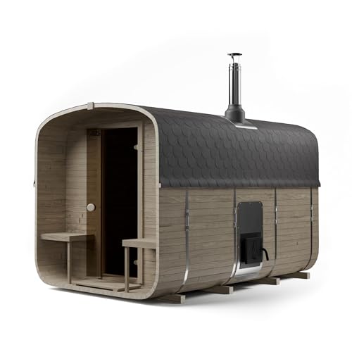 AZS-ENGINEERING 3QL Fasssauna Gartensaunas Garten Outdoor Sauna aus Fichtenholz – Verschiedene Größen (4–6 Personen) – mit Holzofen ETNA