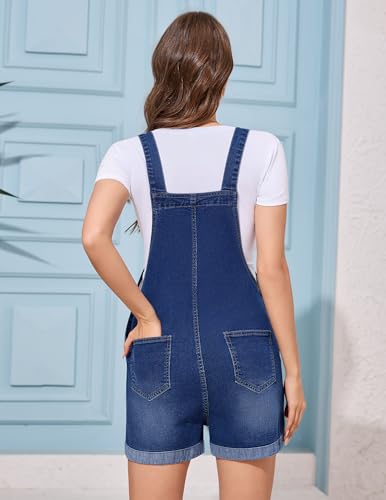 Image of PACBREEZE Women's Maternity Shorts Jean Overalls for Women Stretchy Denim Bib Jumpsuits Summer Pregnancy Shorts