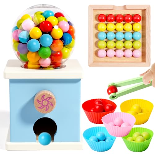 Image of 9.6 inch Wooden Gumball Machine For Kids Learning Color Sorting & Counting Toy | Toddler Preschool Learning Activities Toy for Kids Ages 3-5, Wood Preschool Learning Fine Motor Skills Game Toys