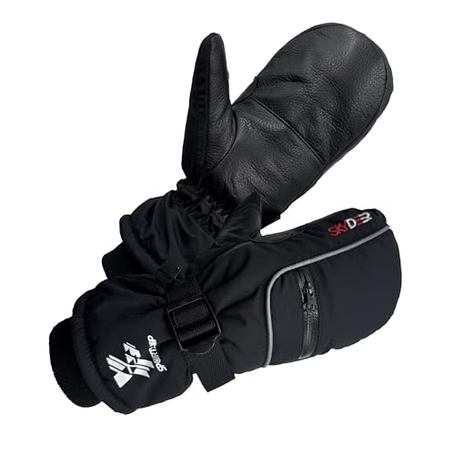 SKYDEER 100% Waterproof and Premium Deerskin Leather Ski Mittens with 150G 3M Thinsulate Lining Ultra Soft & Durable & Warm Cold Weather Mitten for Extreme Cold Condition (SD8650M/L Large)